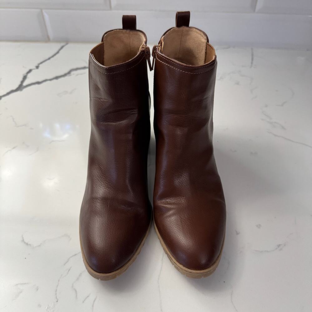 LifeStride Mesa Women's 9 Brown Ankle Boots Chelsea Block Heel Zip Booties
